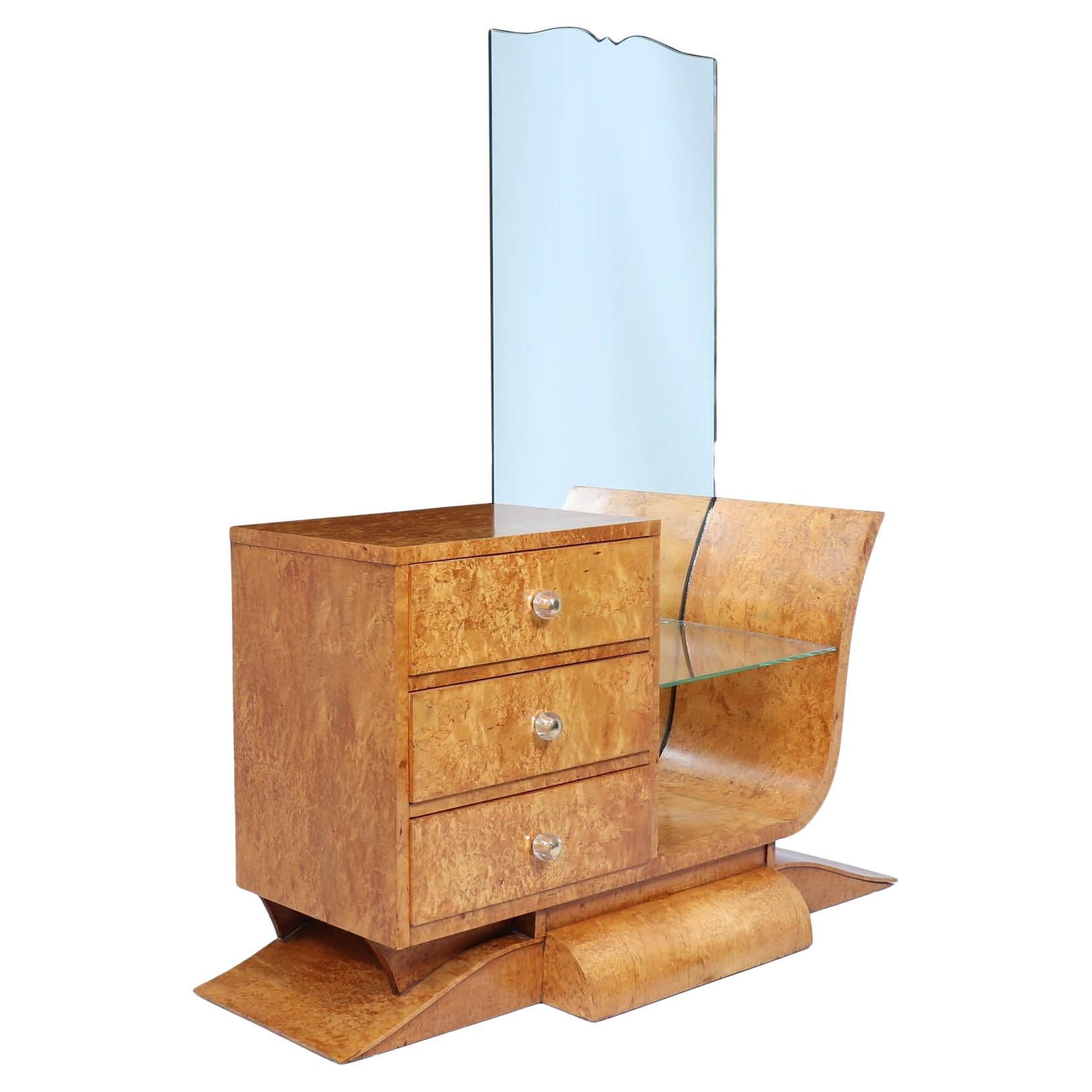 French Art Deco Dressing Table in burr Maple For Sale