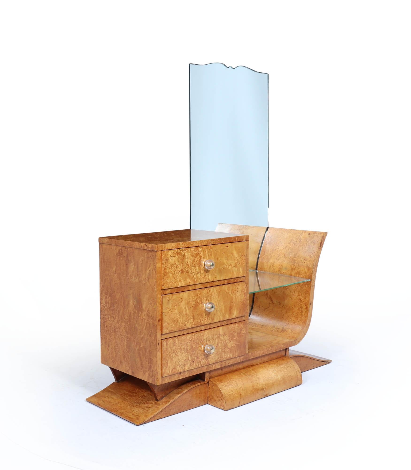 French Art Deco Dressing Table in burr Maple For Sale 10