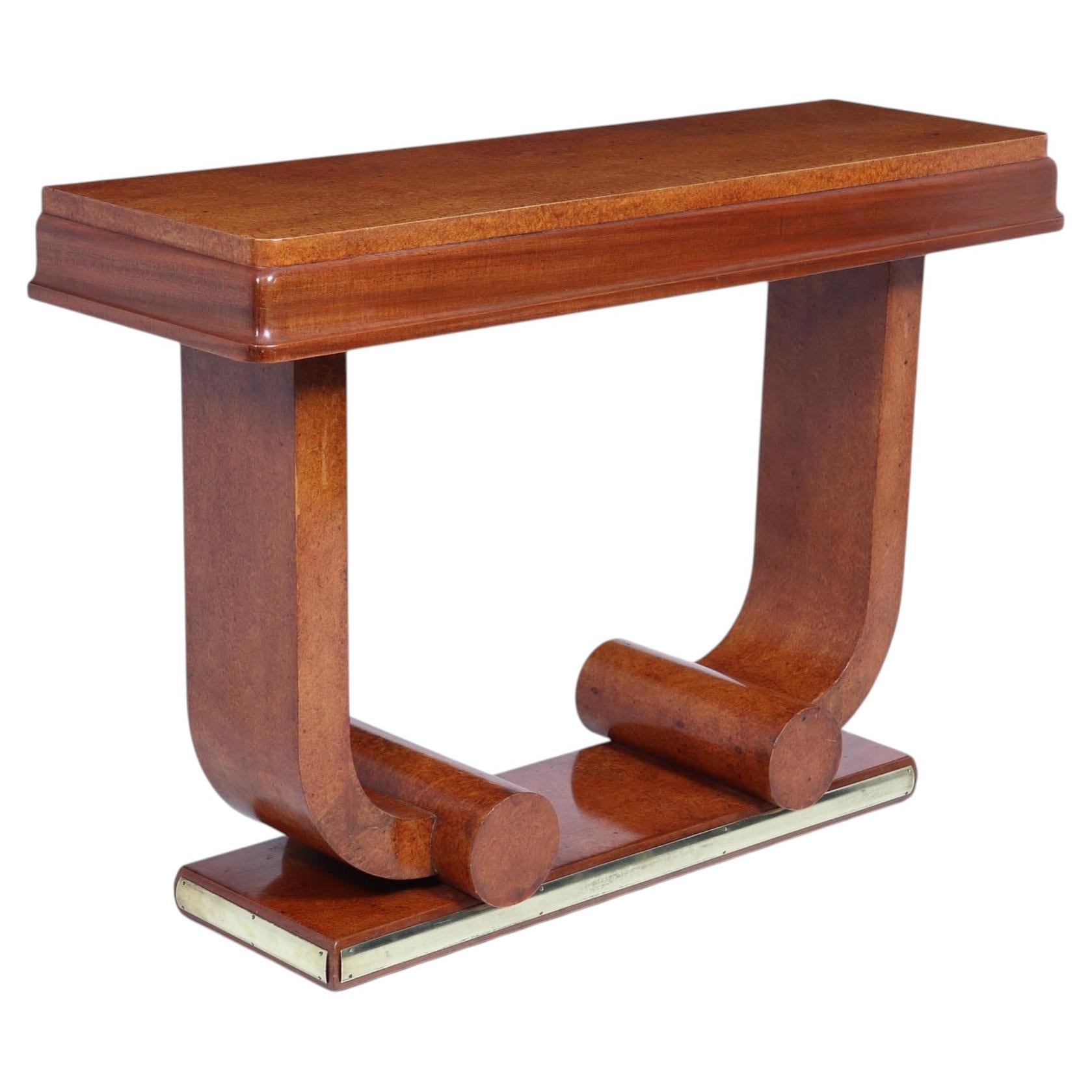 Mesa consola francesa de estilo Art Déco de madera de amboyna, de alrededor de 1925