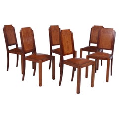 Juego de seis sillas de comedor francesas de estilo Art Déco en madera de amboyna