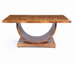 French Art Deco U-Base Dining Table in Burr Walnut, c.1930s