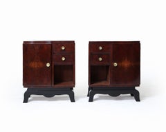 Pair of French Art Deco Bedside Cabinets in Figured Walnut, c.1930s