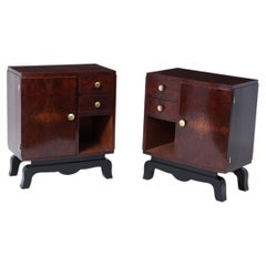 Pair of French Art Deco Bedside Cabinets in Figured Walnut, c.1930s