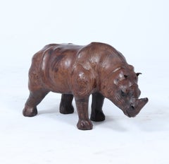 Mid-Century Leather Rhino Sculpture