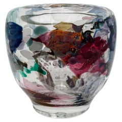 Vase en verre d'art épais et massif, signé et daté 1989, par John Gerletti