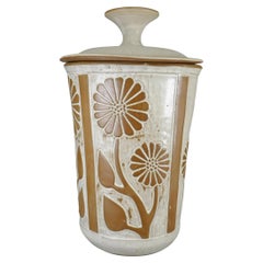 David Stewart Lions Valley Stoneware Mid-Century Ceramic Lidded Sunflower Jar