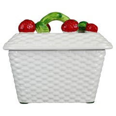 Tiffany & Co. Italian Ceramic Strawberry Basketweave Covered Porcelain Box