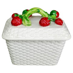 Tiffany & Co. Italian Ceramic Strawberry Basketweave Covered Porcelain Box