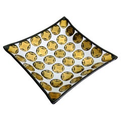 Ciotola vintage Wolim in vetro artistico con motivi geometrici, nei colori nero, bianco e oro