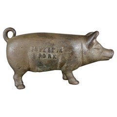 Maialino pubblicitario d'epoca in ghisa, Hereford, con monete, salvadanaio, fattoria, stile Americana