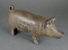 Maialino pubblicitario d'epoca in ghisa, Hereford, con monete, salvadanaio, fattoria, stile Americana