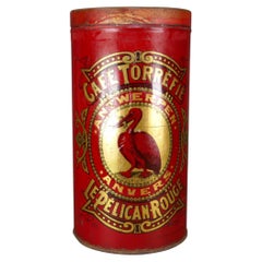 Antique Belgian Café Torréfié Le Pélican Rouge Red Lithographed Coffee Tin c1910