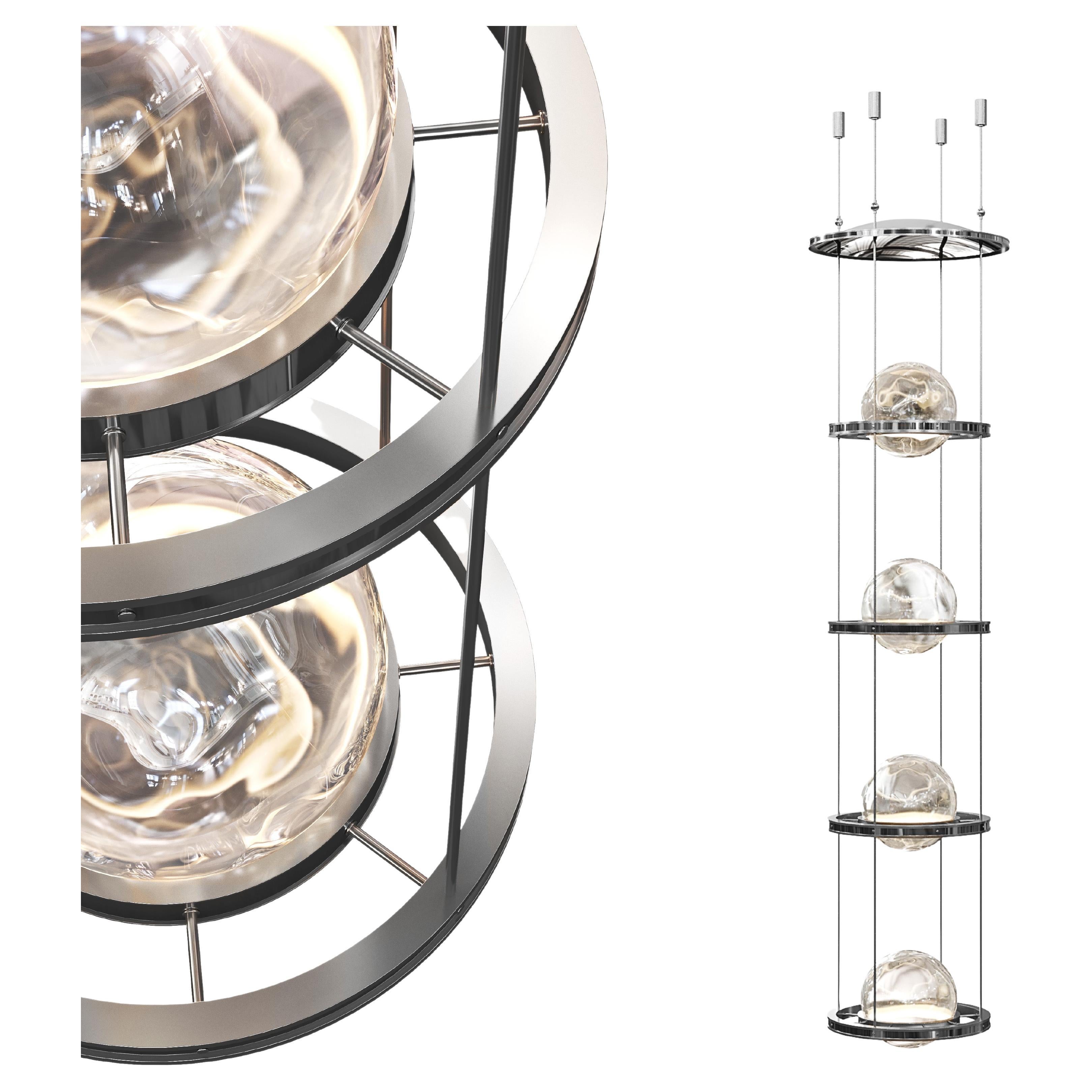 Meissa IV Grand Stainless Steel Polished Chandelier with Art-Deco Vibes For Sale