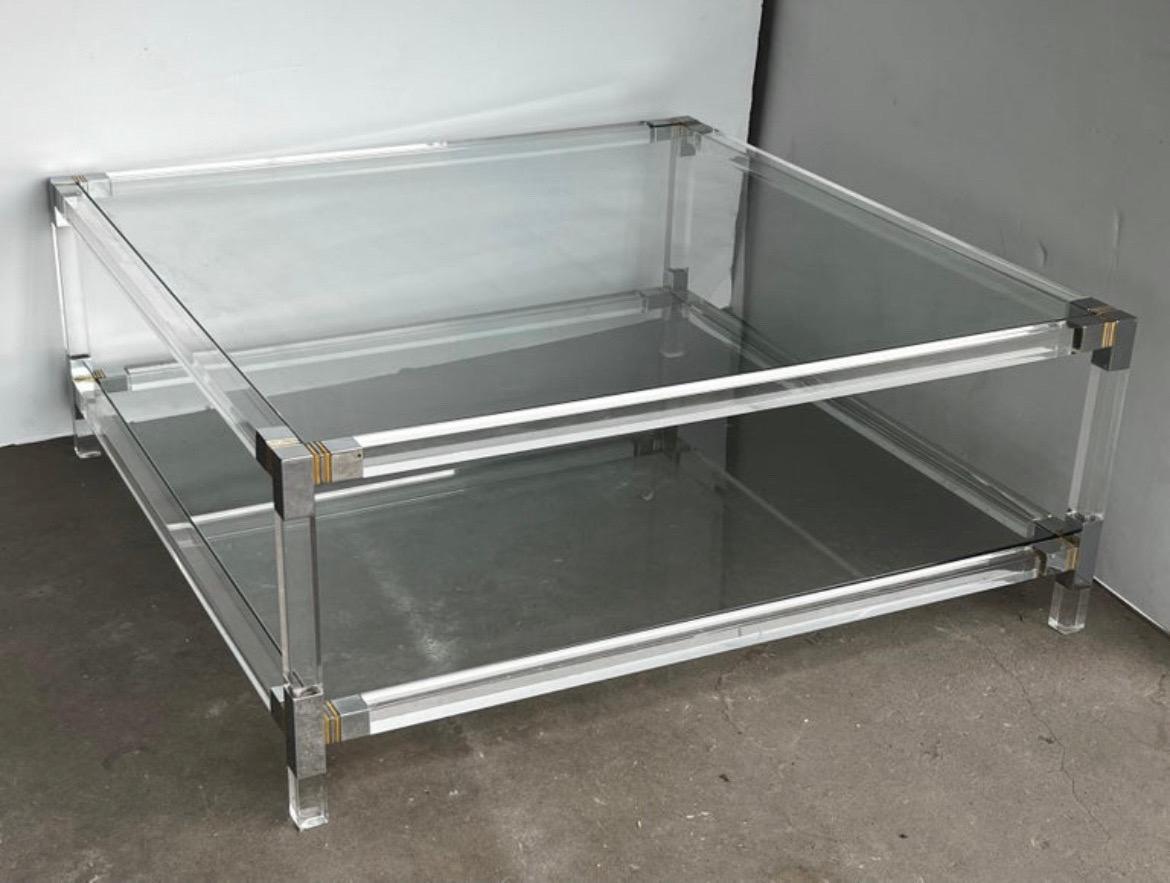 Mid-Century Modern Brass, Chrome and Lucite Italian Coffee Table For Sale 5