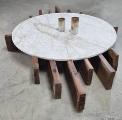 Unique Coffee Table with 1970s Marble and 18th Century Wood from France