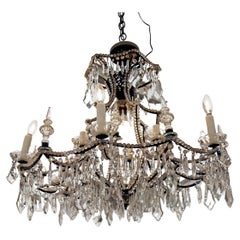 Used 19th Century Iron and Crystal Italian Chandelier US Wired