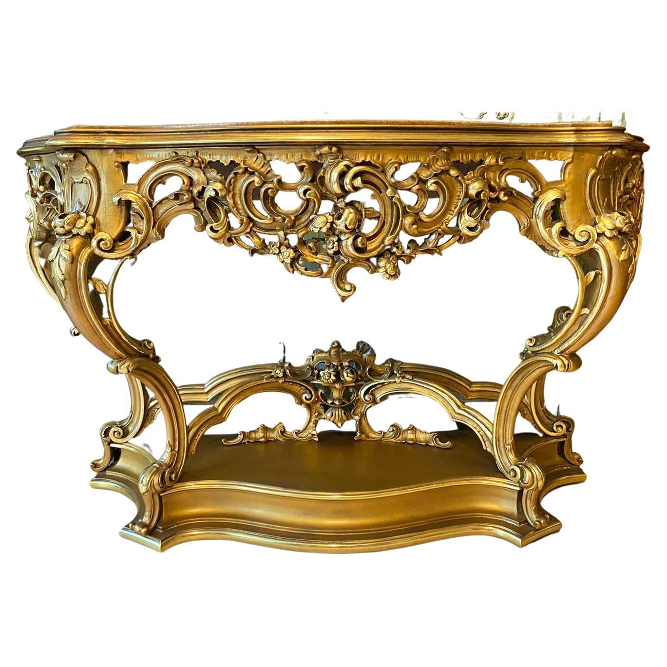 Importante console miroir française du 19ème siècle avec marbre italien