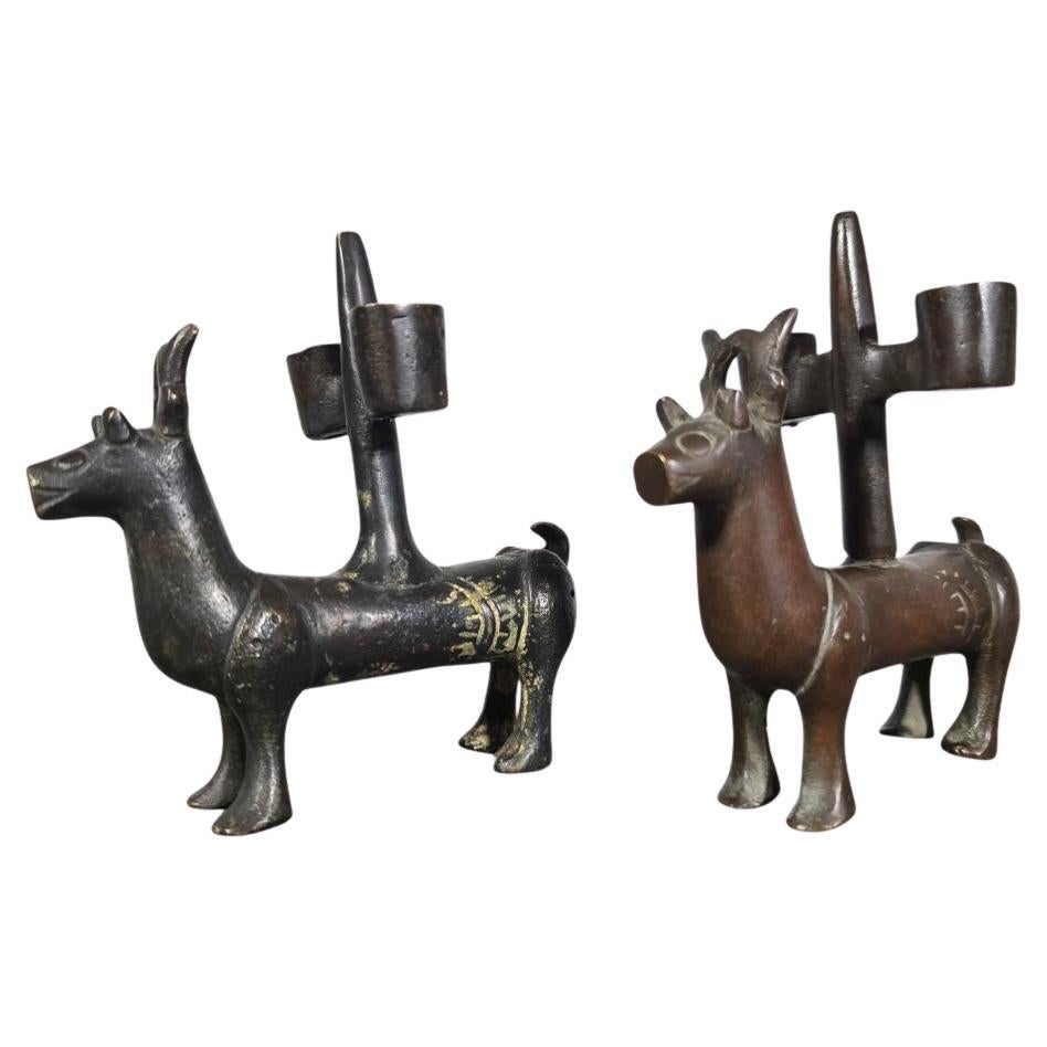 Hand-Crafted Pair of Gothic bronze candlesticks – Germany, 14th century For Sale