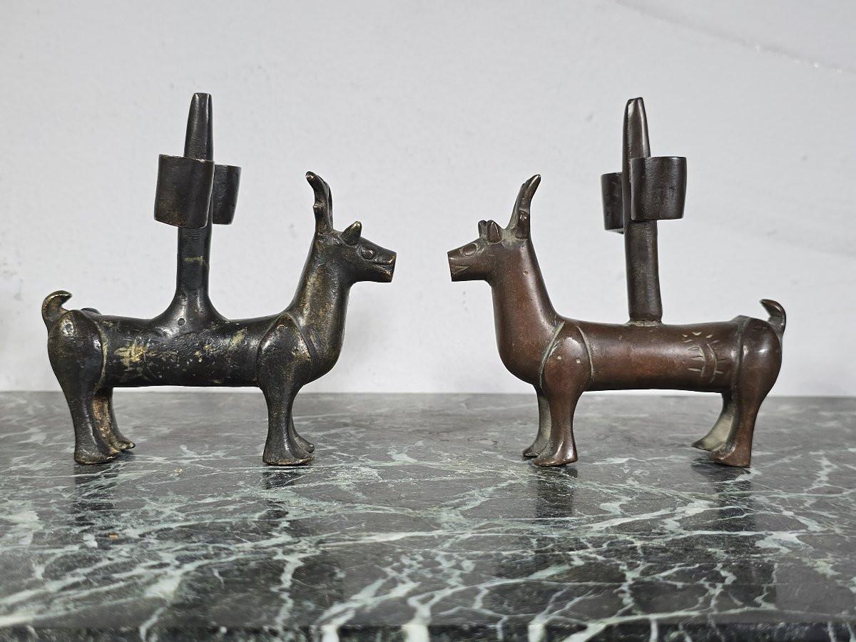Pair of Gothic bronze candlesticks – Germany, 14th century In Good Condition For Sale In Madrid, ES
