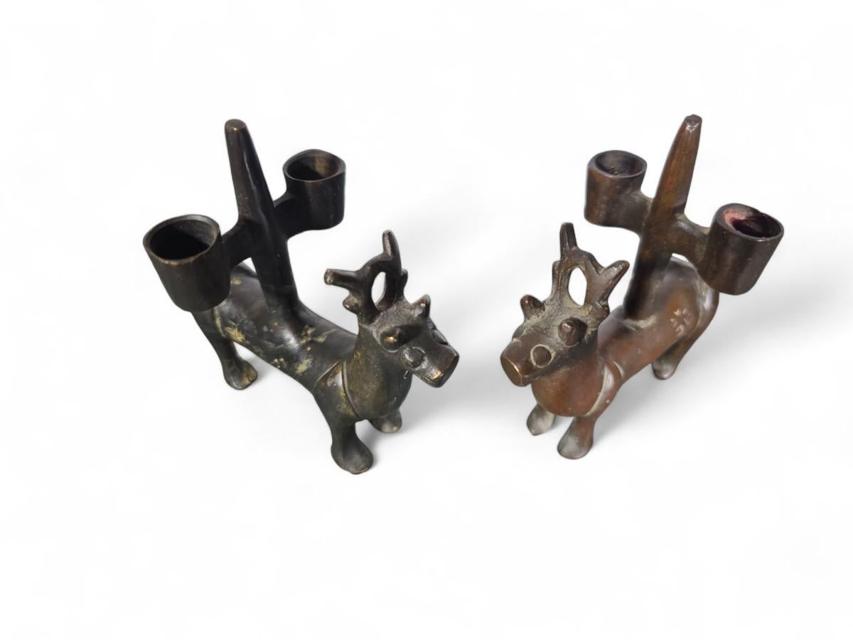 18th Century and Earlier Pair of Gothic bronze candlesticks – Germany, 14th century For Sale