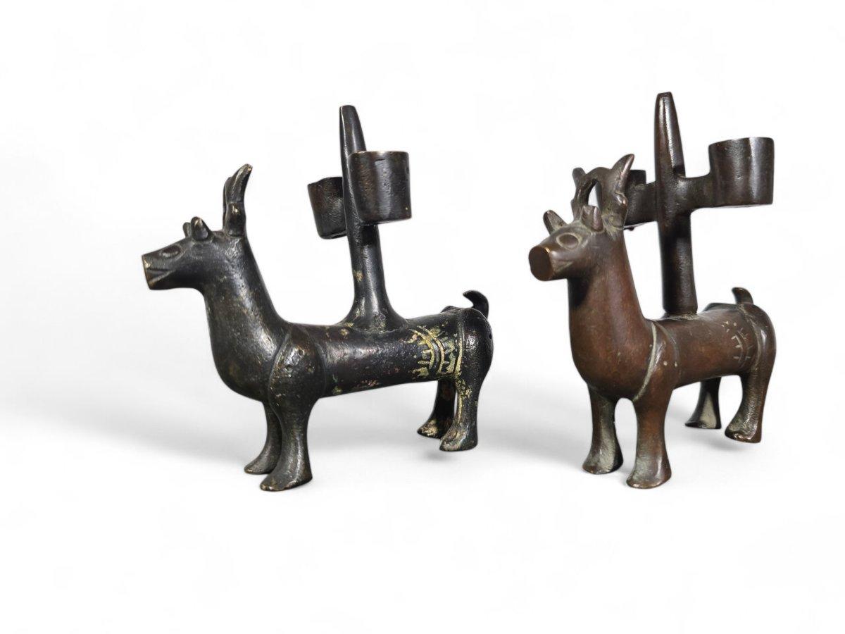 Bronze Pair of Gothic bronze candlesticks – Germany, 14th century For Sale