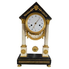 French Portico Clock – Black and White Marble, Gilt Bronze – Early 19th Century