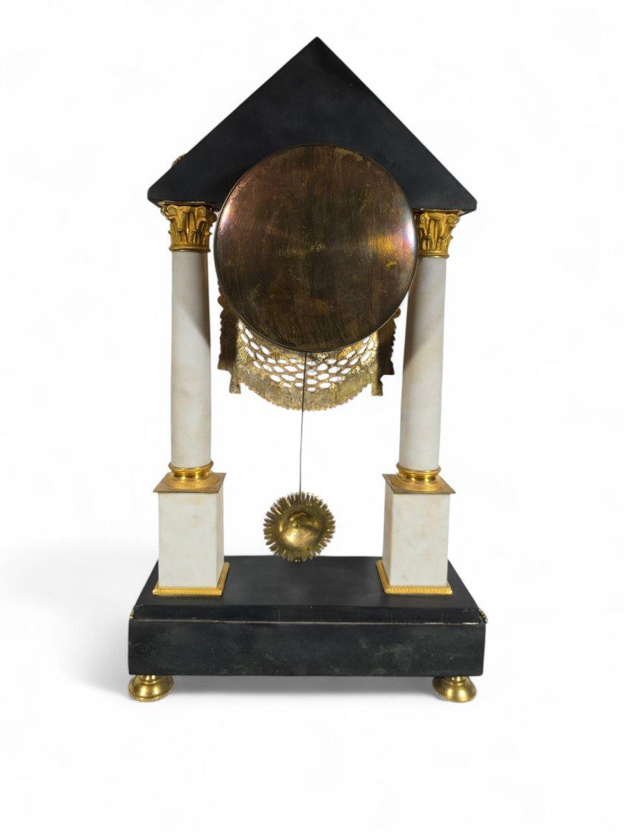 French Portico Clock – Black and White Marble, Gilt Bronze – Early 19th Century For Sale 7