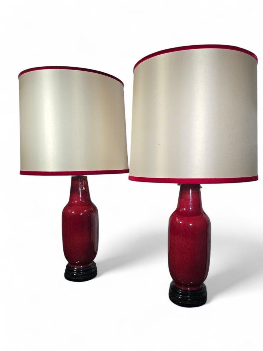 Pareja de Lámparas - Jarrones Chinos de Porcelana Oxblood - Principios del Siglo XX Cerámico en venta