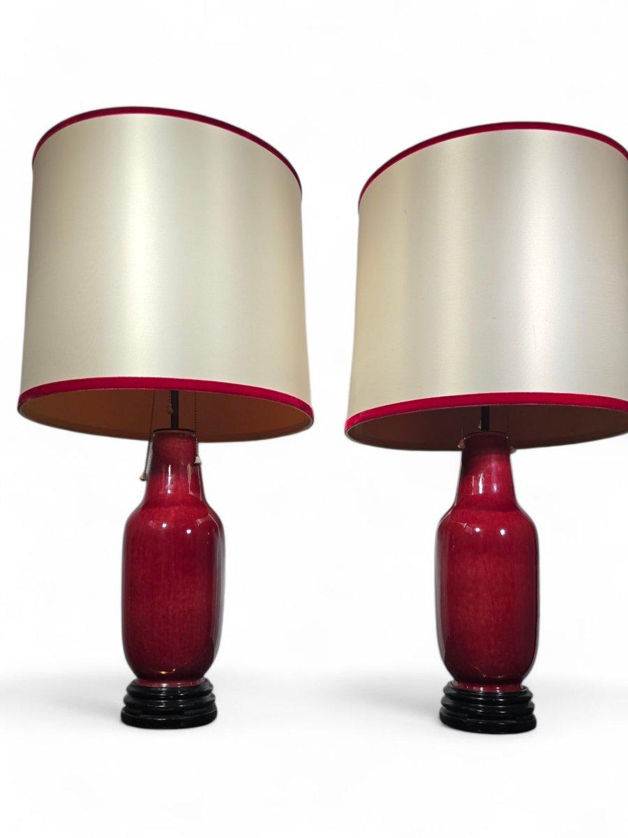 Pareja de Lámparas - Jarrones Chinos de Porcelana Oxblood - Principios del Siglo XX en venta 2