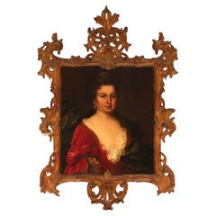 18th Century Italian Baroque Portrait of Princess of Ruspoli in Carved Giltwood