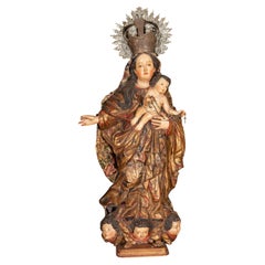 Baroque Virgin and Child with Peruvian Silver Crown, Spain, 18th Century