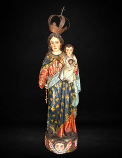 Virgin and Child, polychrome wood carving, Colonial school, 18th century