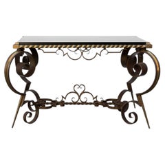 French 1970s Coffee Table in Belgian Black Marble, Gilt Bronze and Wrought Iron