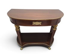 Console demi-lune de style Empire français, avec bronze doré et cariatides dorées, XIXe siècle