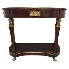 Console demi-lune de style Empire français, avec bronze doré et cariatides dorées, XIXe siècle