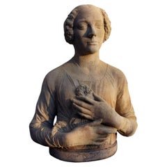 THE LADY WITH THE BOUQUET OF VERROCCHIO - PATINATED TERRACOTTA 21th Century