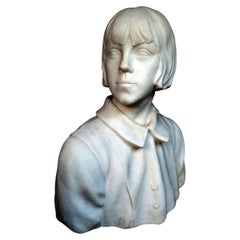 1:1 ANTIQUE BUST OF A YOUNG GIRL IN WHITE CARRARA MARBLE early 20th Century