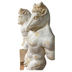 AMAZING PAIR MARBLE FIGURE OF THE MINOTAUR, 17th Century Baroque Style, Italy.