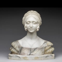 19th-Century Italian School "Bust of a Woman" in Carrara Marble, Signed