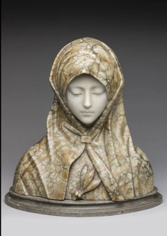 19th-Century Italian School "Bust of a Woman" in Carrara Marble, Signed