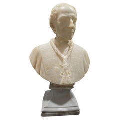 19th Century Alabaster Bust of Pope Leo XIII on Later Porcelain Pedestal