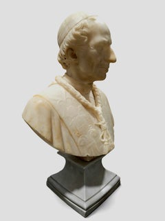 19th Century Alabaster Bust of Pope Leo XIII on Later Porcelain Pedestal