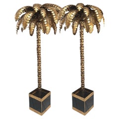 Pair of French Gilt Metal Palm Tree Sculptures in the Style of Maison Jansen, 19