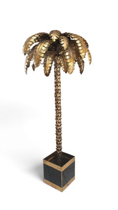 Pair of French Gilt Metal Palm Tree Sculptures in the Style of Maison Jansen, 19