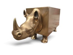 Sculptural Rhinoceros Double Bottle Holder in Patinated Brass or Bronze, 1970s