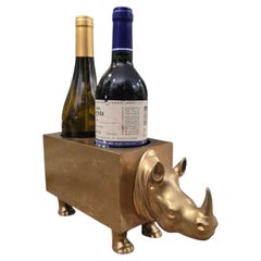 Sculptural Rhinoceros Double Bottle Holder in Patinated Brass or Bronze, 1970s