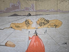 Large Salvador Dalí Surrealist Textile Panel with Lions, 180 × 140 cm