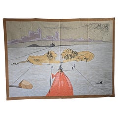Large Salvador Dalí Surrealist Textile Panel with Lions, 180 × 140 cm