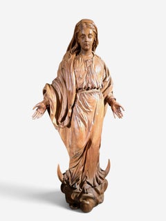 Large 17th Century German Carved Fruitwood Virgin Mary, 130 cm