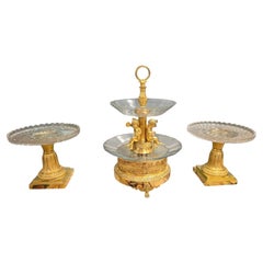 Three-Piece French Empire Gilt Bronze and Cut Glass Centrepiece Set, Attributed